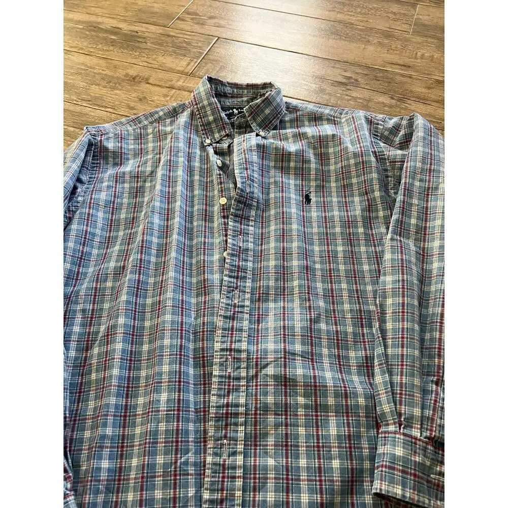 Polo Ralph Lauren Men’s Blue Blake Plaid Long Sleeve Button Up Shirt Size Medium